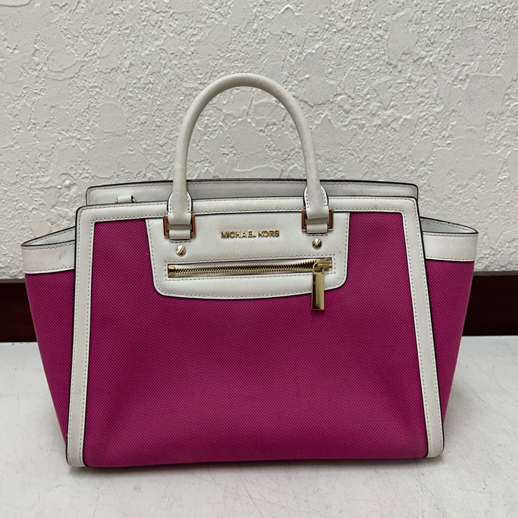 Michael Kors Fuchsia And White Structured Satchel
